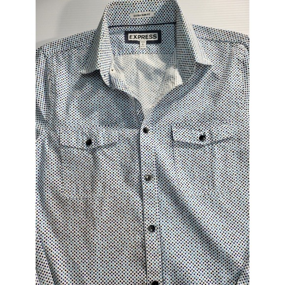 Express Extra Slim Fit Button Down Shirt Dotted Pattern Long Sleeve S - Picture 3 of 7